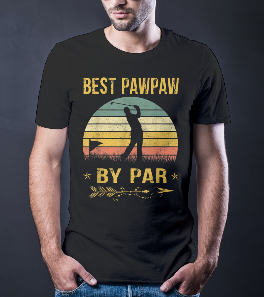 Father's Day Best Pawpaw By Par Funny Golf Silhouette Vintage Sunset T-Shirt