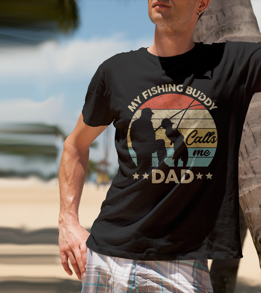 My Fishing Buddy Calls Me Dad Retro Stripes T-Shirt