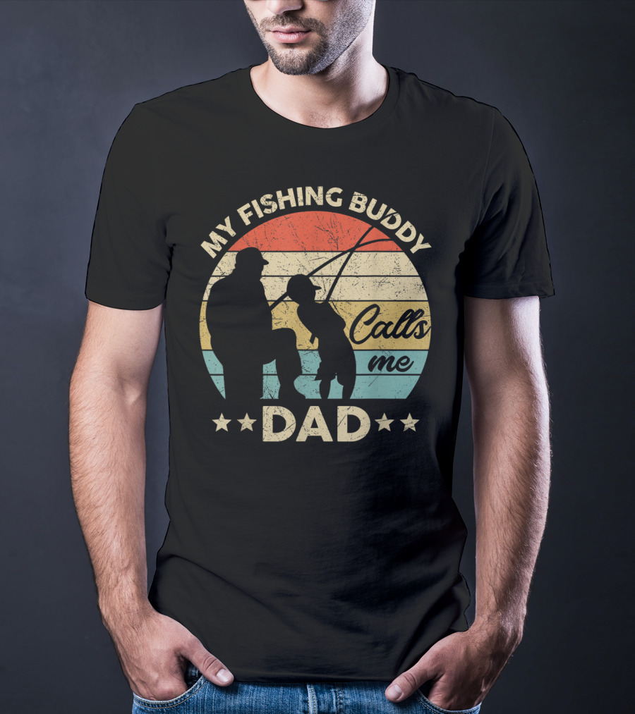 My Fishing Buddy Calls Me Dad Retro Stripes T-Shirt