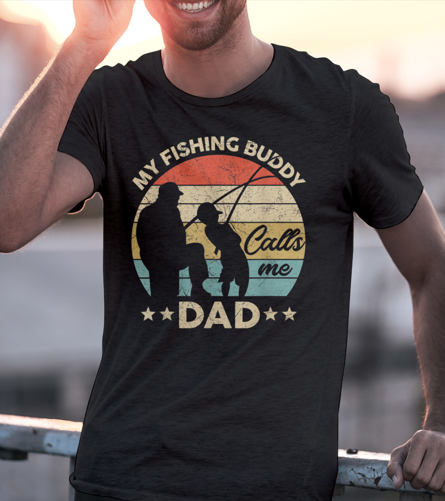My Fishing Buddy Calls Me Dad Retro Stripes T-Shirt