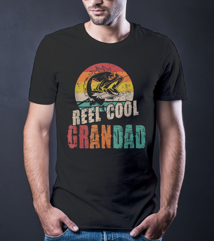 Reel Cool Grandad Vintage Fisherman Retro Fishing Sunset T-Shirt