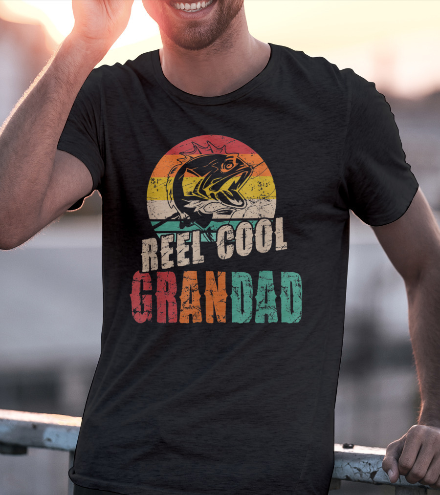 Reel Cool Grandad Vintage Fisherman Retro Fishing Sunset T-Shirt