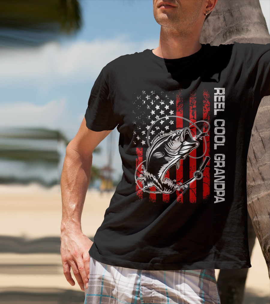 Reel Cool Grandpa American Flag Fishing Bass T-Shirt