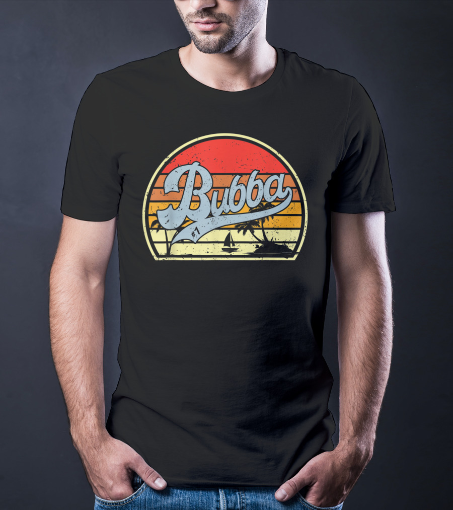 Bubba Retro Sunset Sailboat Palm Trees T-Shirt