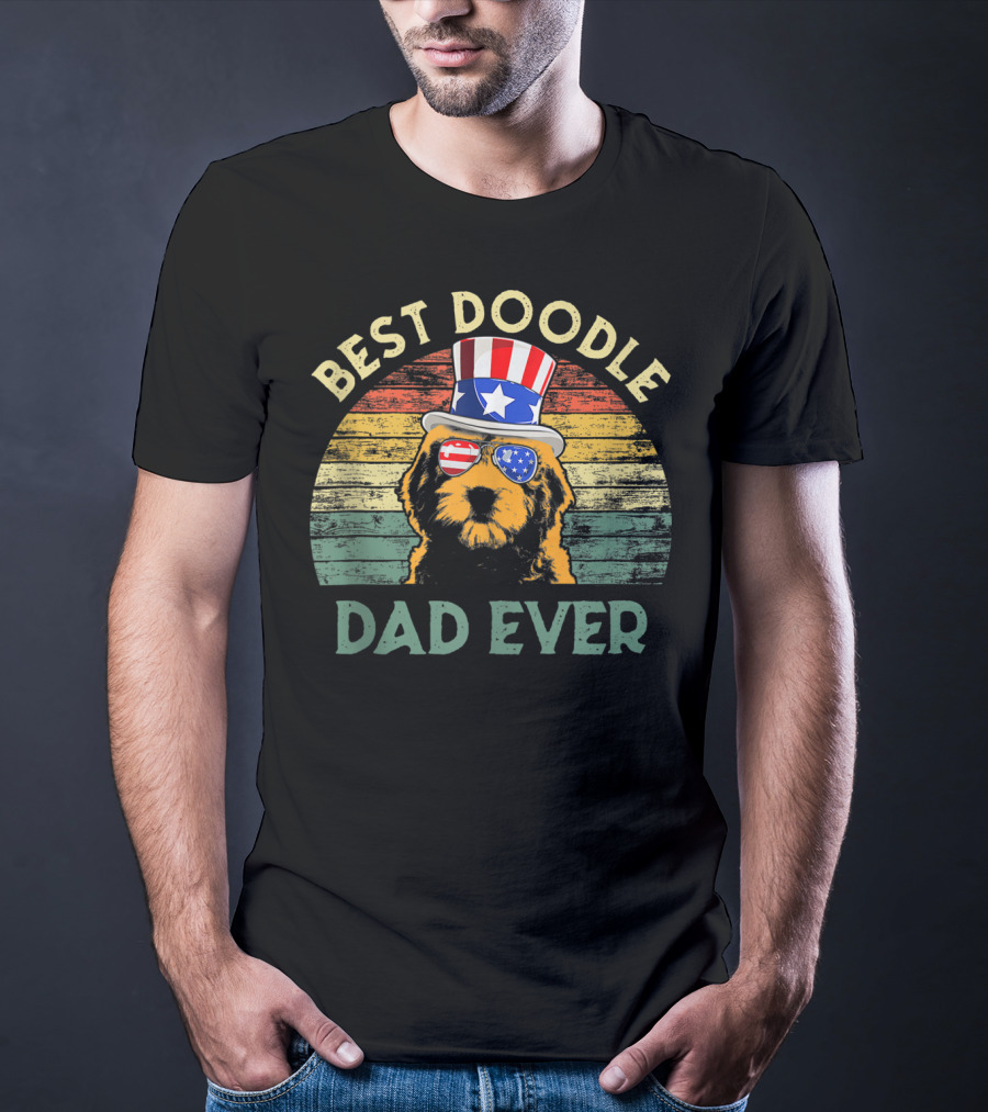 Best Doodle Dad Ever Patriotic Vintage Dog T-Shirt