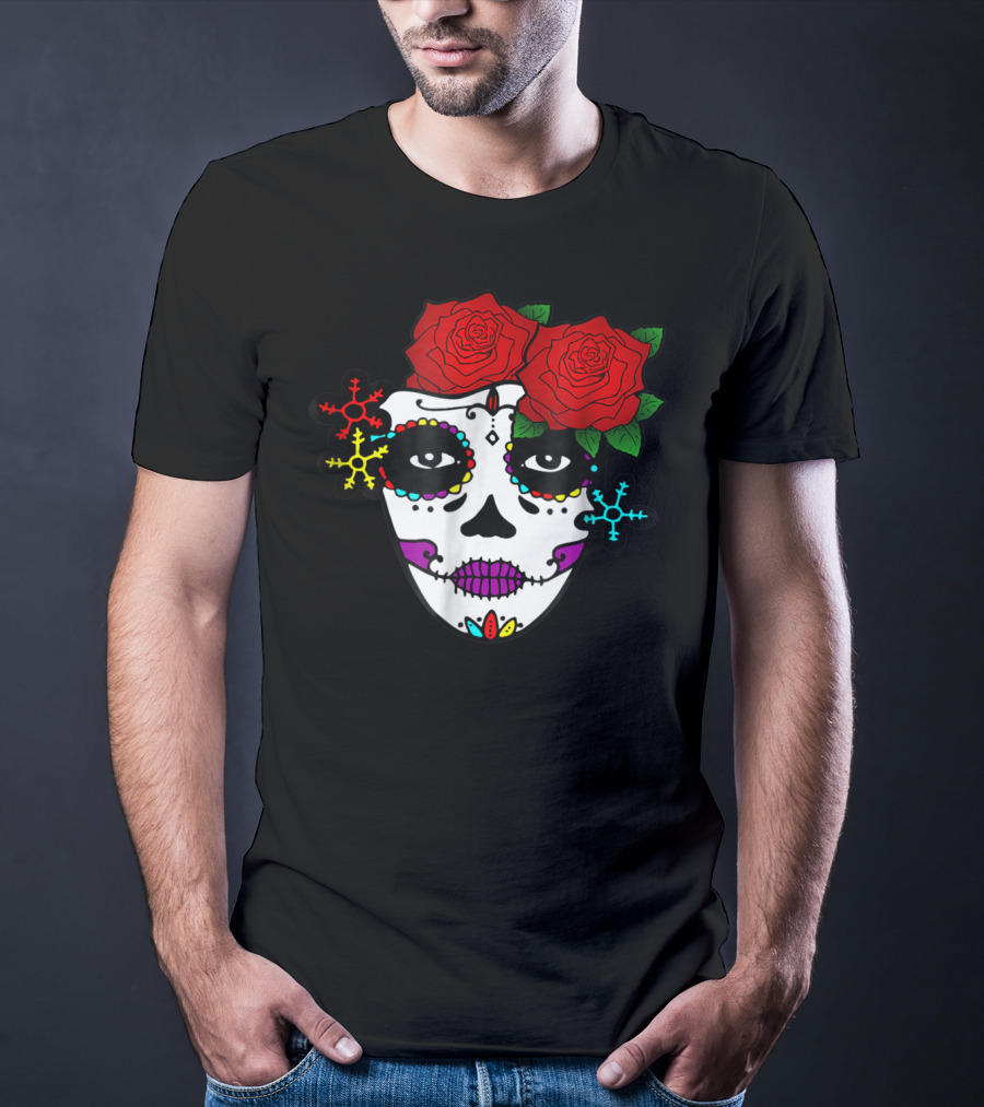 Mexican Day Of The Dead Colorful La Catrina With Roses T-Shirt