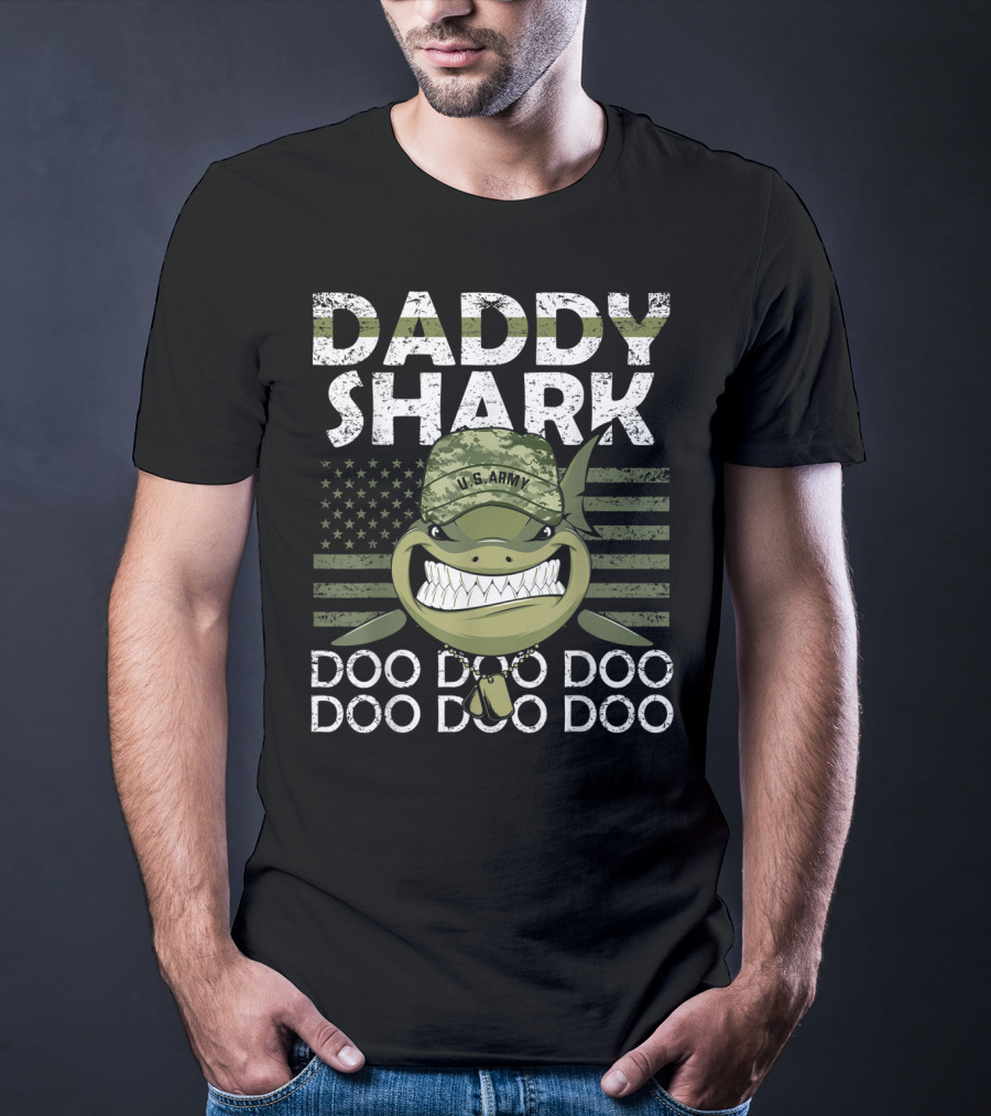 Daddy Shark U.S. Army Doo Doo Doo Patriotic Veteran T-Shirt