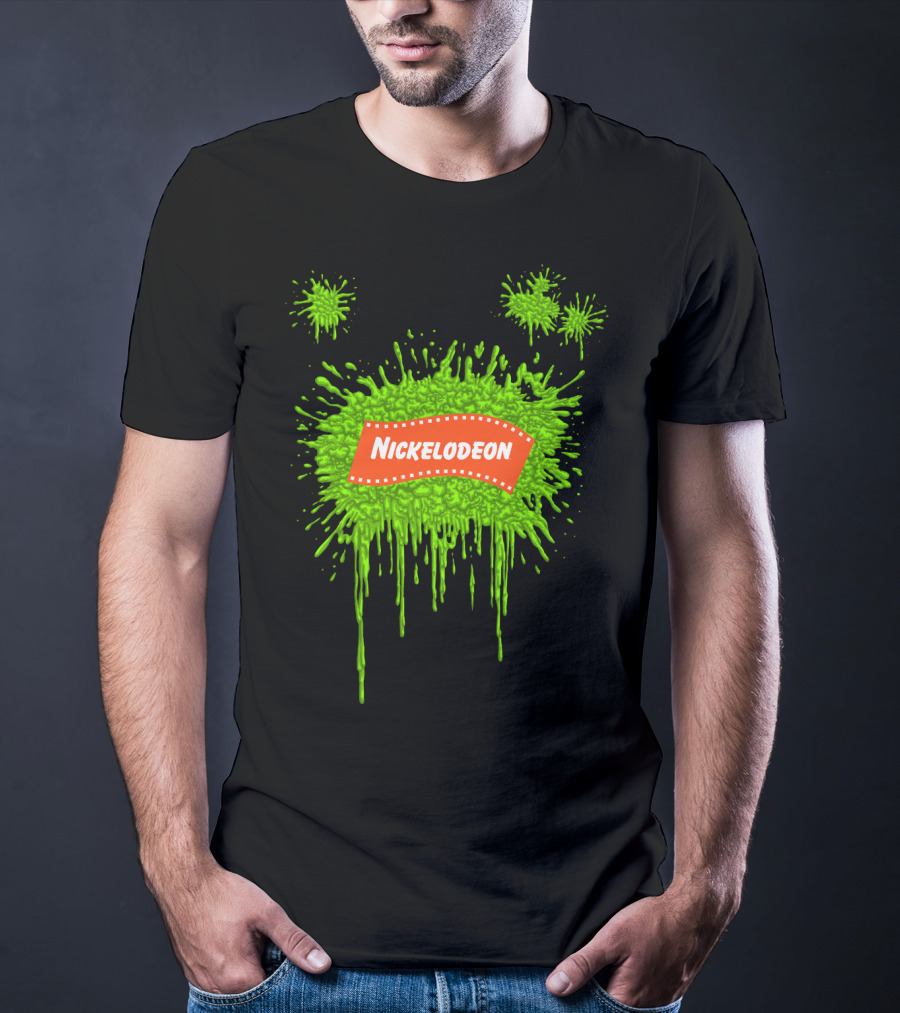 Nickelodeon Classic Green Slime Splat Logo With Orange Text T-Shirt