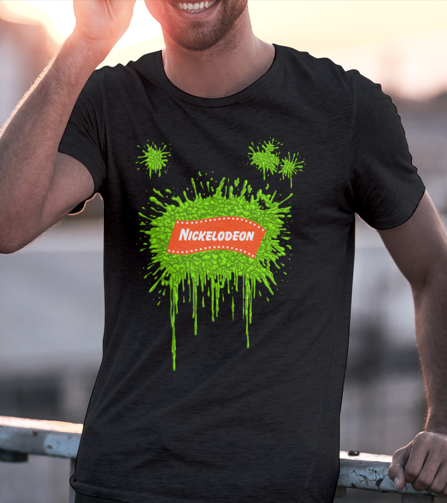 Nickelodeon Classic Green Slime Splat Logo With Orange Text T-Shirt