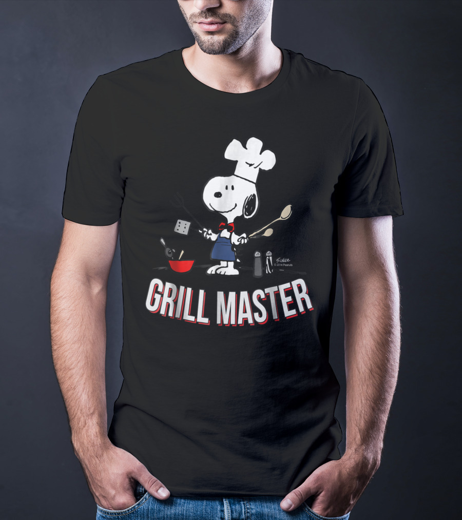 Snoopy Chef In Hat With Utensils And Grill Master Text T-Shirt