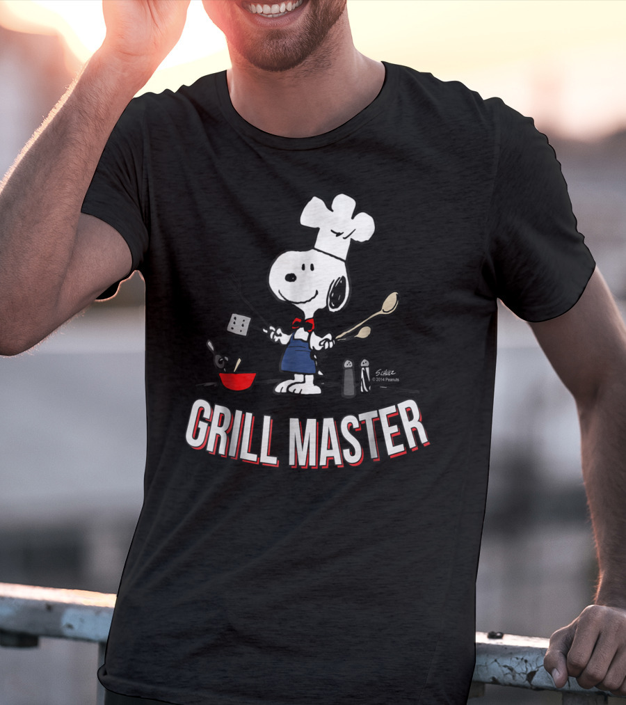 Snoopy Chef In Hat With Utensils And Grill Master Text T-Shirt