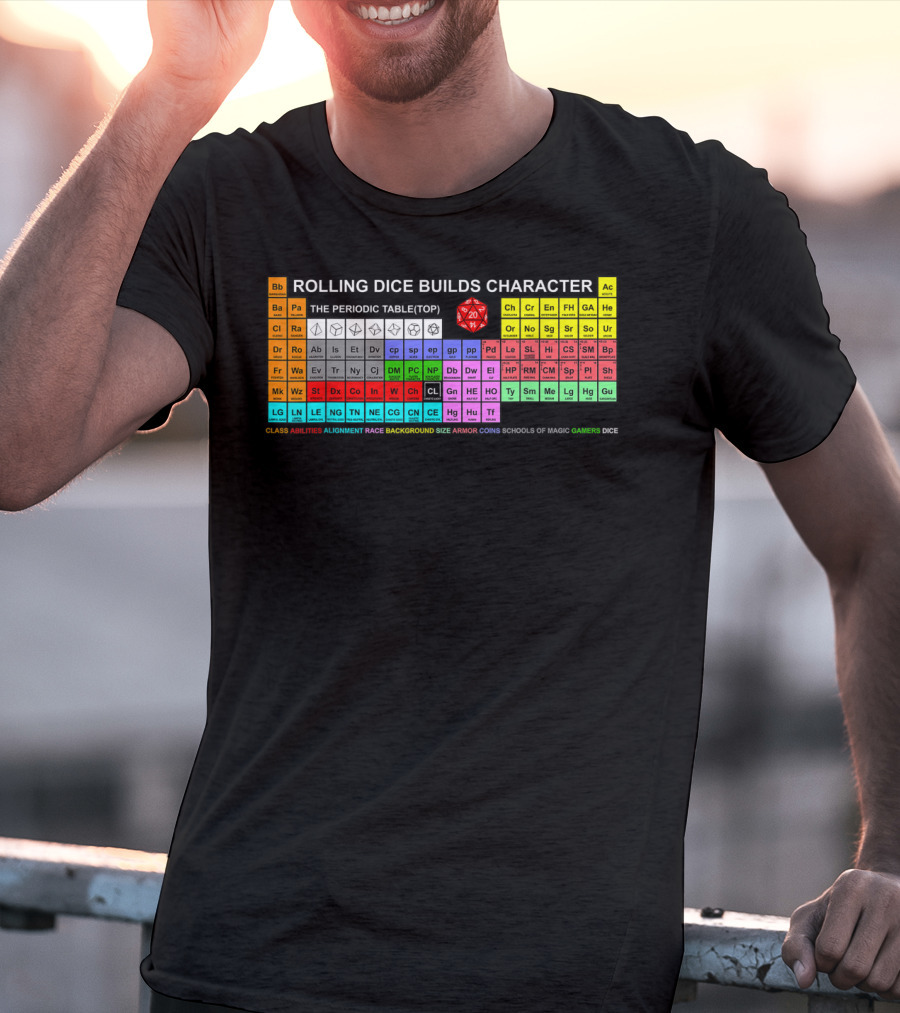 ROLLING DICE BUILDS CHARACTER RPG PERIODIC TABLE GAMERS DICE T-Shirt