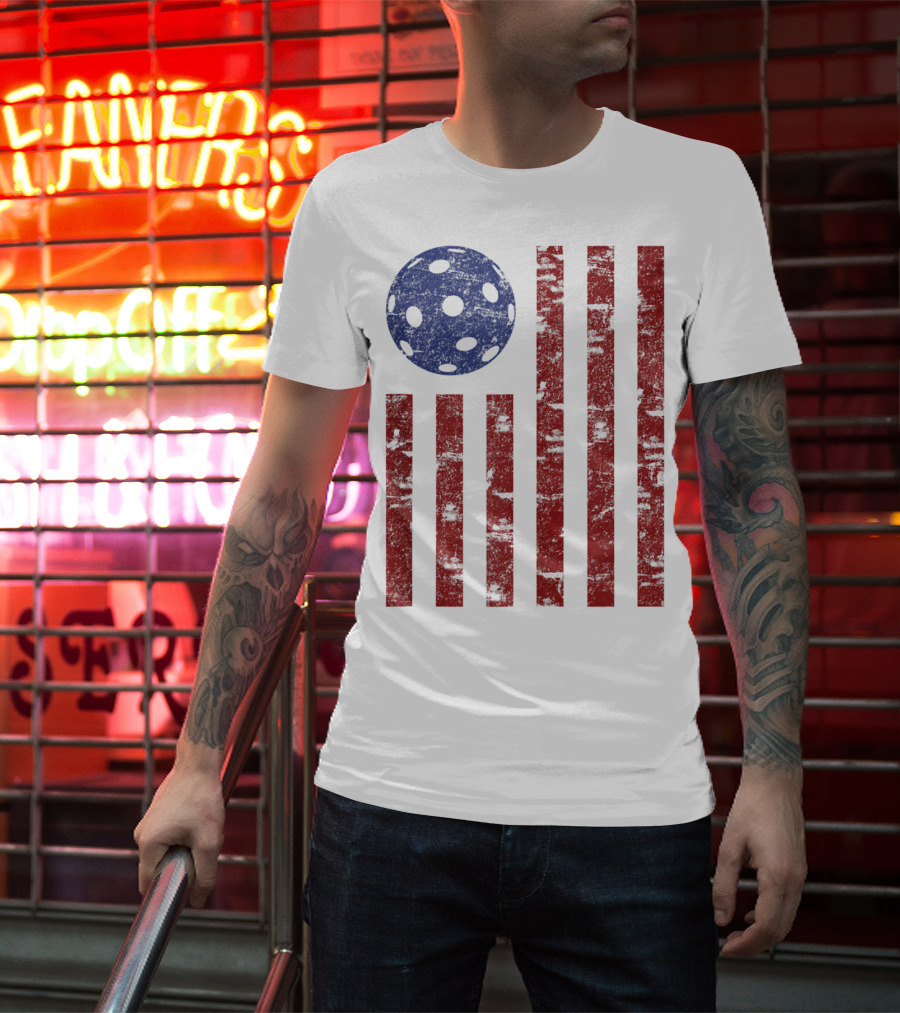 Patriotic American Pickleball Vintage Distressed Flag T-Shirt