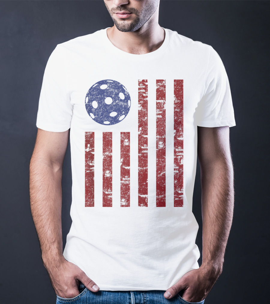 Patriotic American Pickleball Vintage Distressed Flag T-Shirt