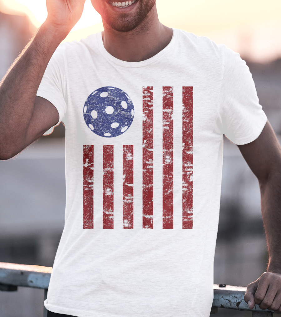 Patriotic American Pickleball Vintage Distressed Flag T-Shirt