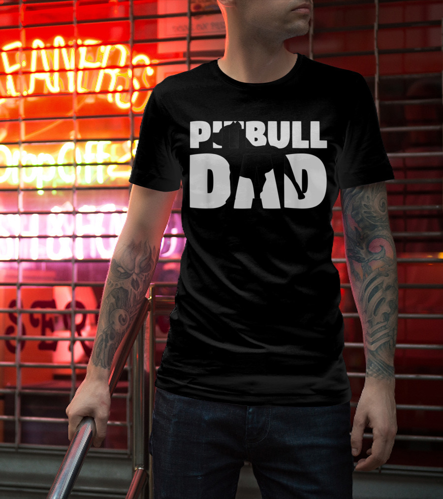 Pitbull Dad Silhouette Dog Father T-Shirt