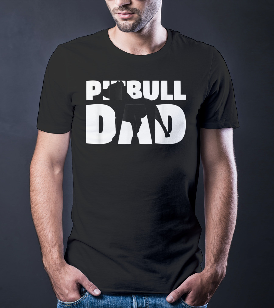 Pitbull Dad Silhouette Dog Father T-Shirt
