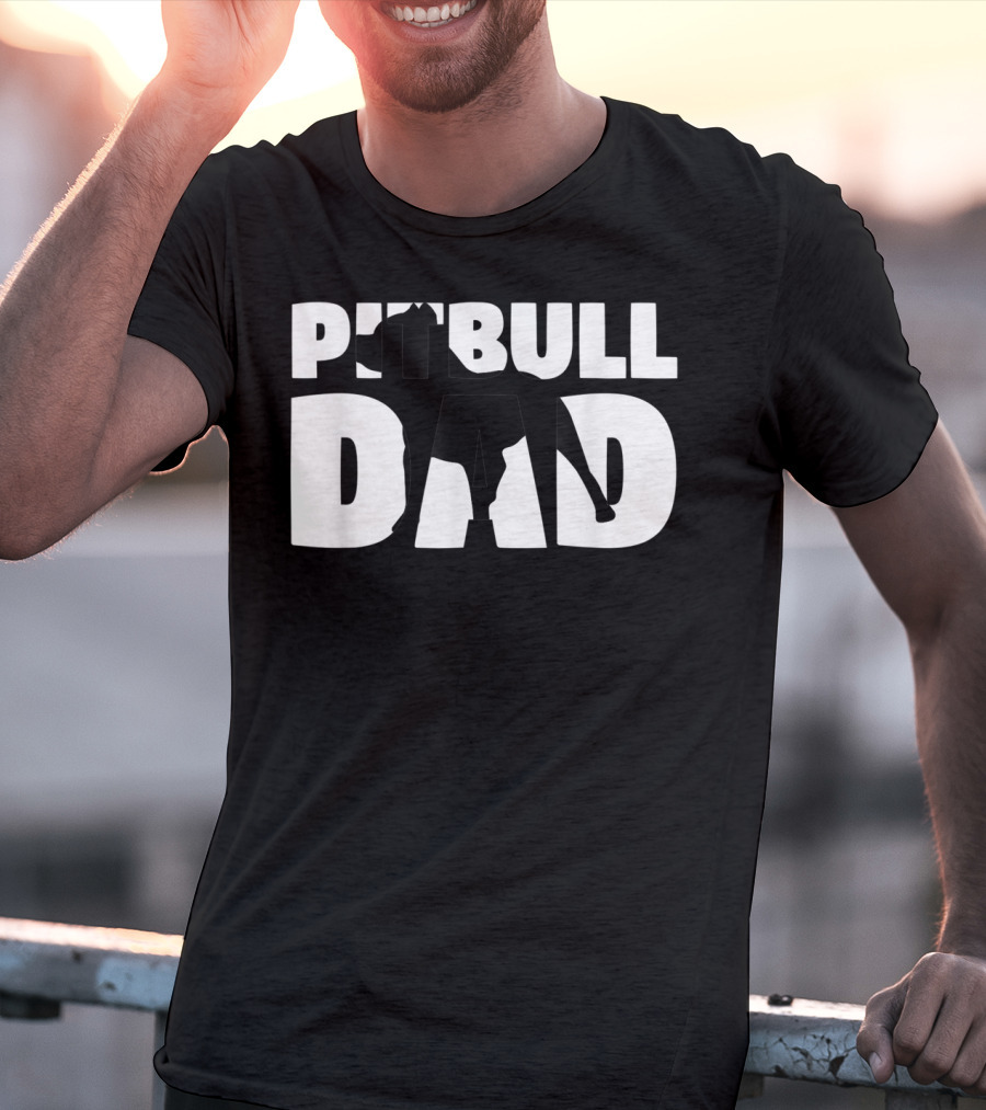 Pitbull Dad Silhouette Dog Father T-Shirt