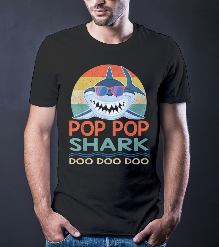 Pop Pop Shark Doo Doo Doo Vintage Retro Style Sunglasses T-Shirt