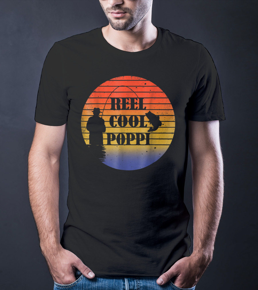 Reel Cool Poppi Silhouette Fishing Vintage Sunset T-Shirt