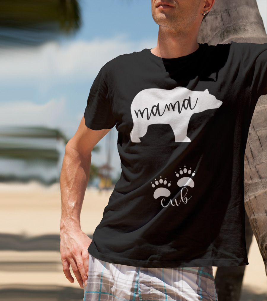Mama Bear Pregnancy Announcement With Cub Paws T-Shirt
