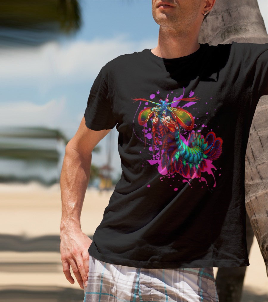 Rainbow Peacock Mantis Shrimp Pink And Purple Splash T-Shirt
