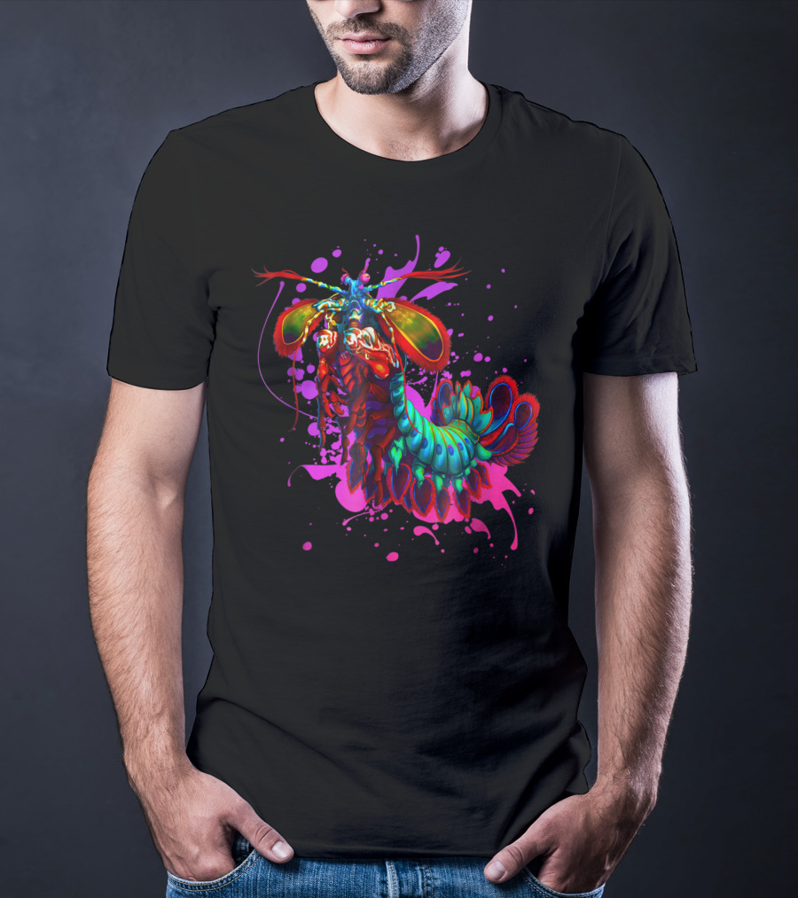 Rainbow Peacock Mantis Shrimp Pink And Purple Splash T-Shirt