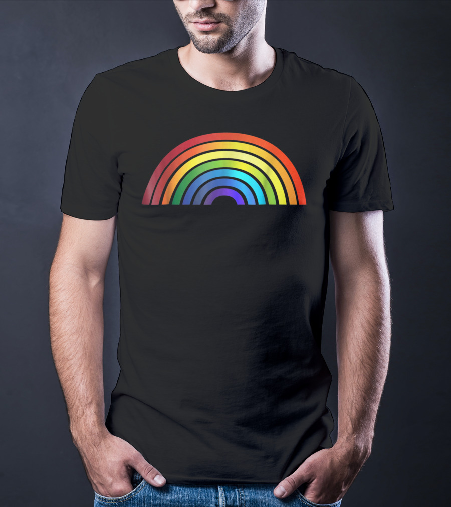 Rainbow Glossy Style Basic Simple Stripe T-Shirt