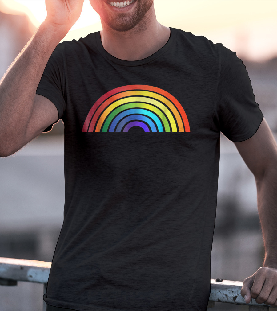 Rainbow Glossy Style Basic Simple Stripe T-Shirt