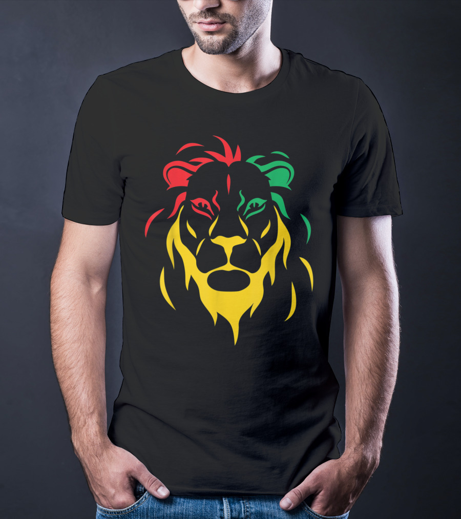 Rastafari Reggae Lion Head In Rasta Colors T-Shirt