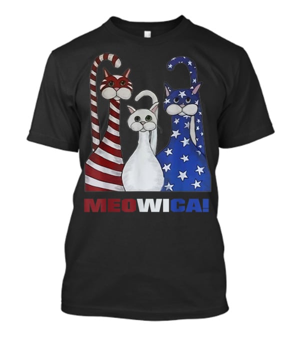 MEOWICA Red White Blue Cat American Flag Patriotic T-Shirt