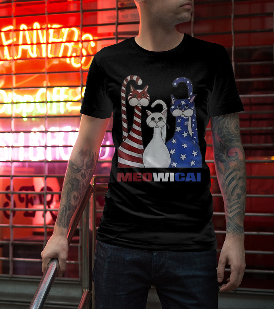 MEOWICA Red White Blue Cat American Flag Patriotic T-Shirt