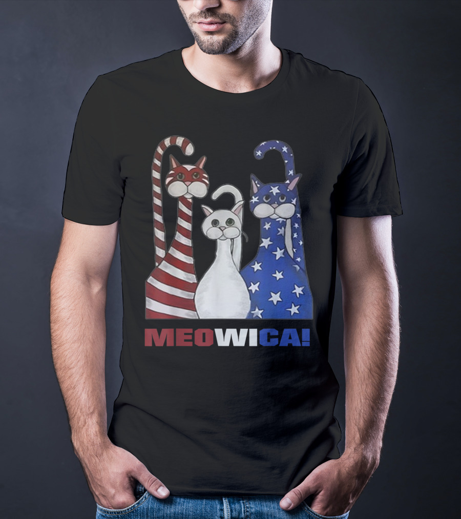 MEOWICA Red White Blue Cat American Flag Patriotic T-Shirt