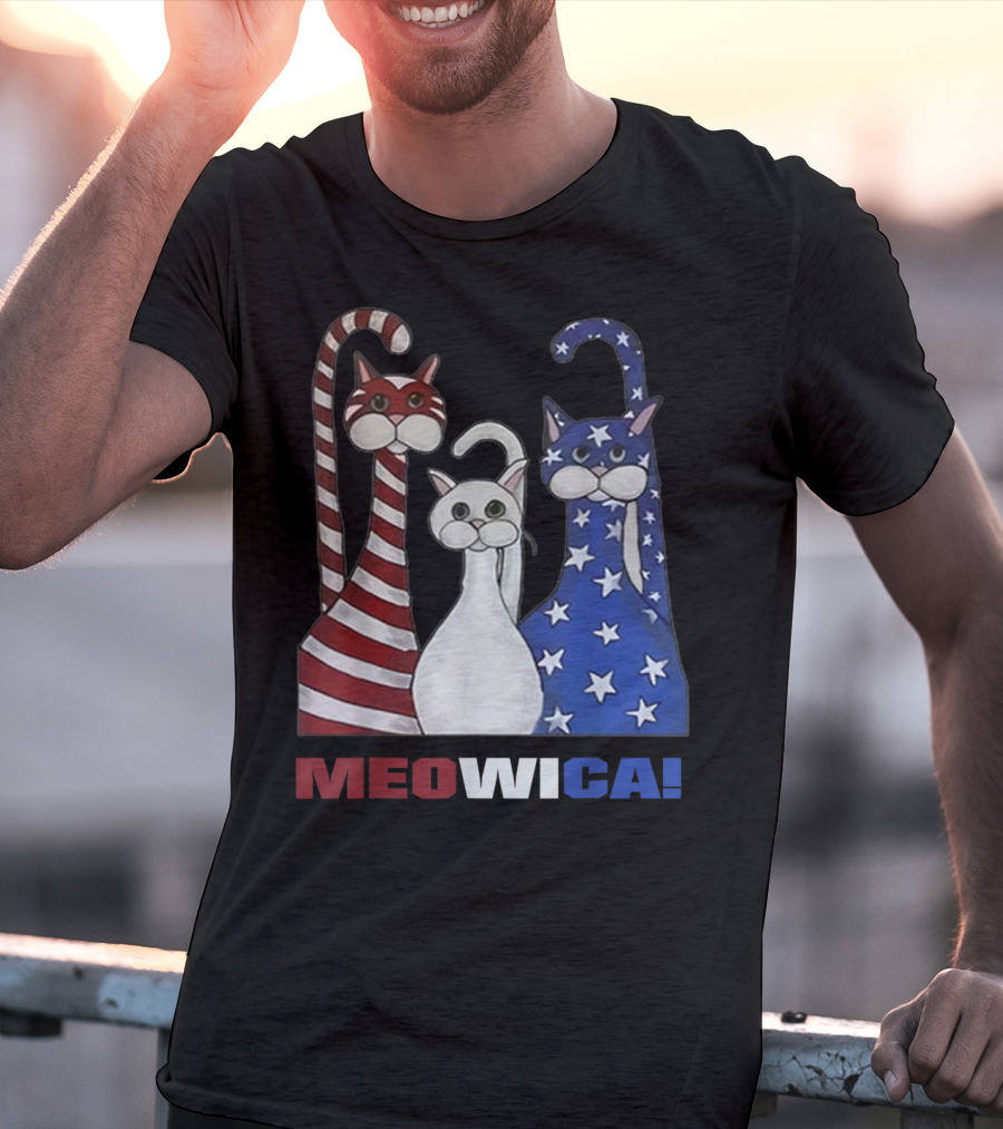 MEOWICA Red White Blue Cat American Flag Patriotic T-Shirt
