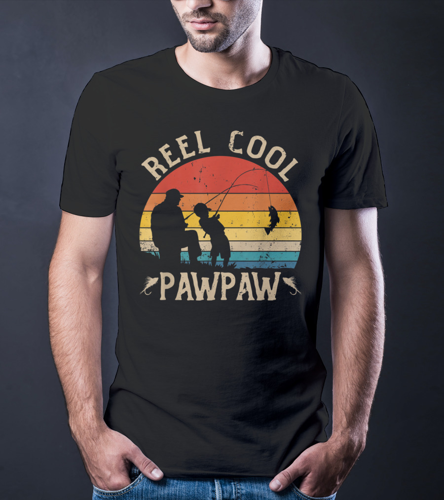 Reel Cool Pawpaw Vintage Silhouette Fishing Scene T-Shirt