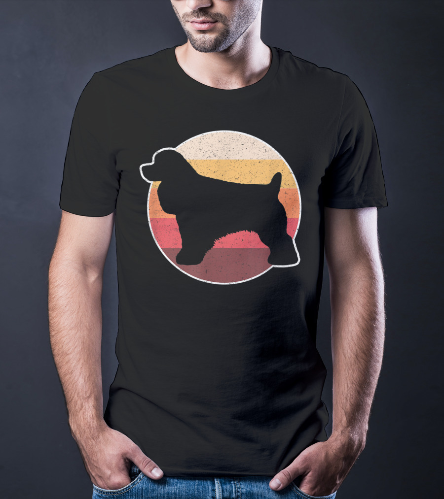 Retro Vintage Cocker Spaniel Dog Lovers Silhouette Circle Stripes T-Shirt
