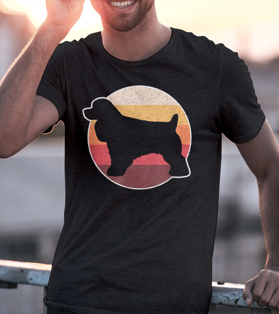 Retro Vintage Cocker Spaniel Dog Lovers Silhouette Circle Stripes T-Shirt