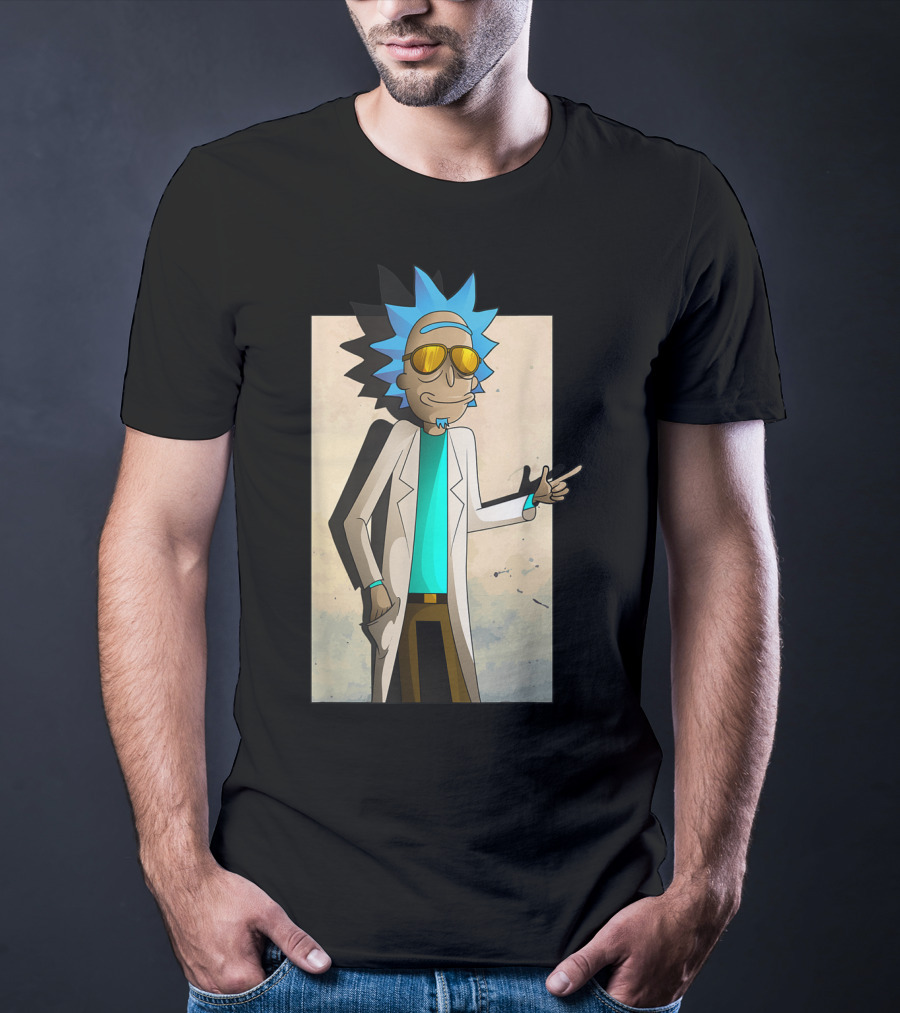Rick And Morty Cool Rick Ricklantis Golden Sunglasses White Lab Coat T-Shirt