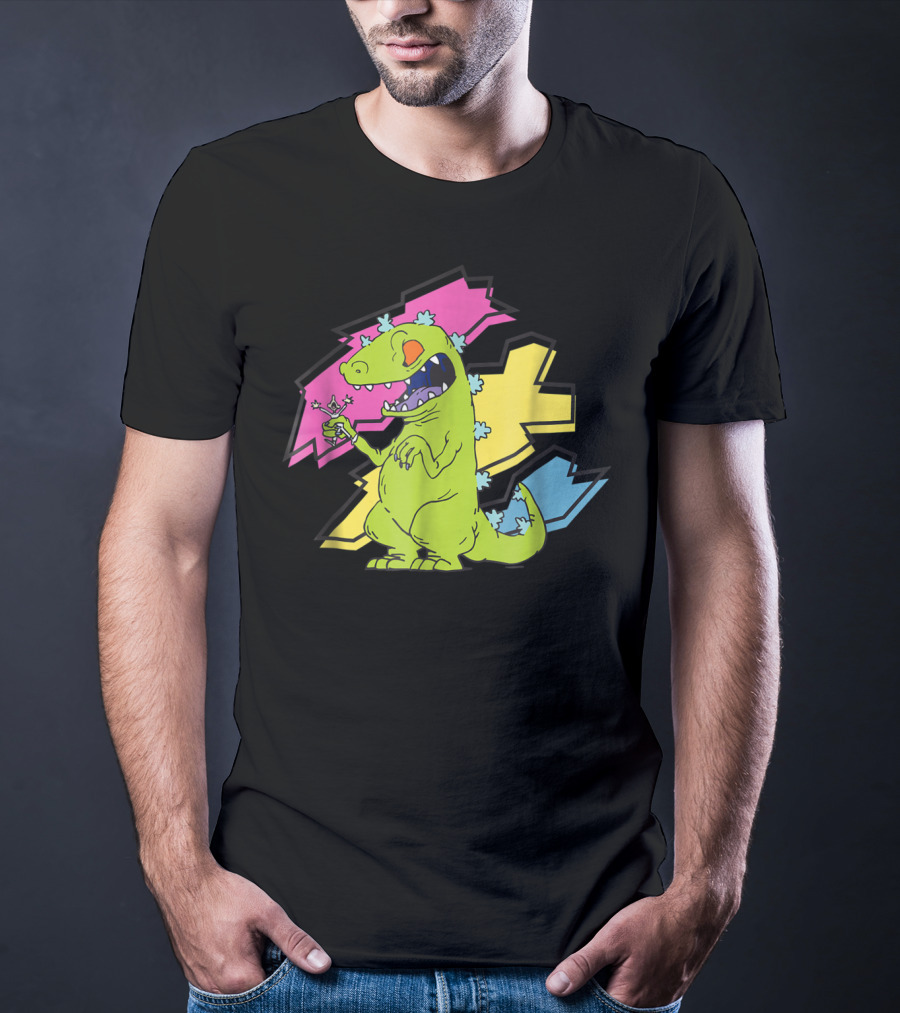 Rugrats Reptar Shreds Colorful Electric Background T-Shirt