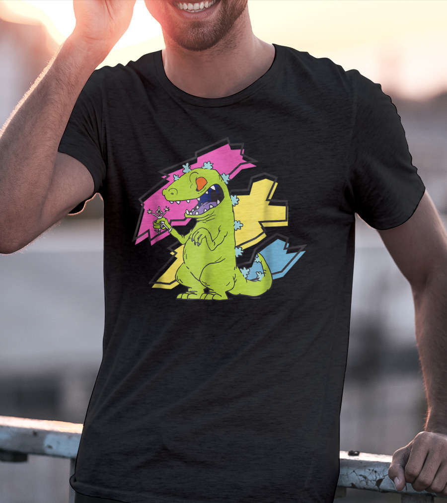 Rugrats Reptar Shreds Colorful Electric Background T-Shirt