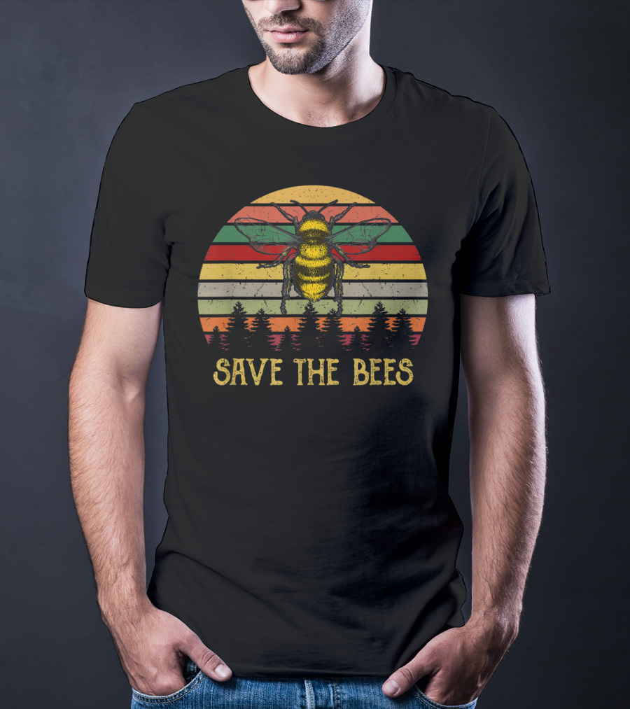 Save The Bees Retro Stripes Earth Day Forest Conservation T-Shirt
