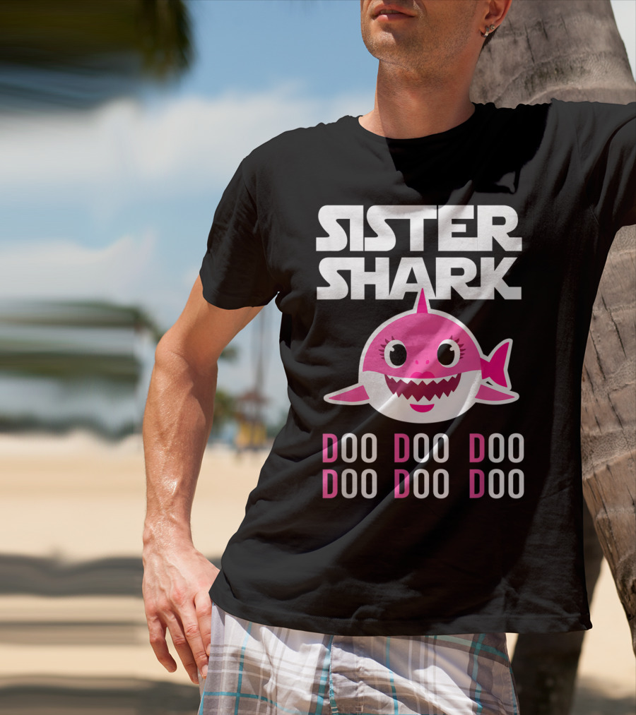 Sister Shark Doo Doo Doo Pink Cartoon T-Shirt