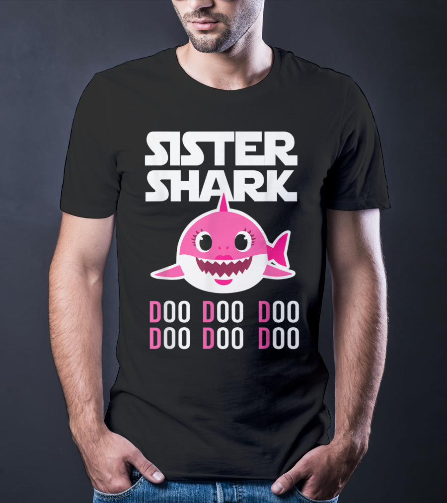 Sister Shark Doo Doo Doo Pink Cartoon T-Shirt