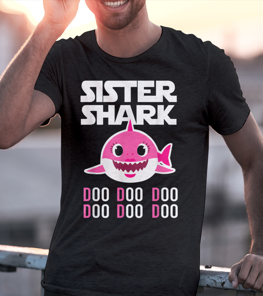 Sister Shark Doo Doo Doo Pink Cartoon T-Shirt