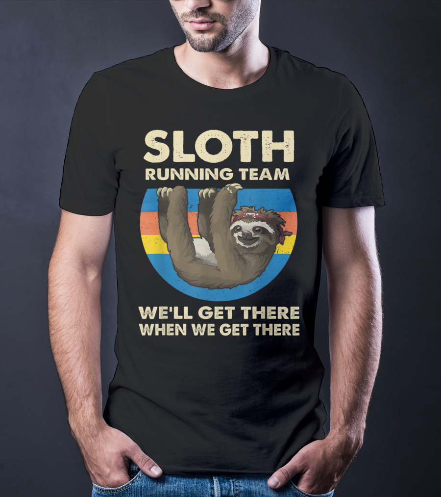 Sloth Running Team Vintage Sunset We'll Get There When We Get There T-Shirt