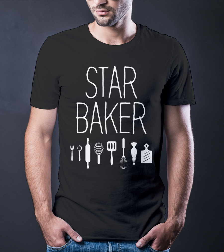 Star Baker Baking Utensils Whisk Rolling Pin Spatula Cutting Board T-Shirt