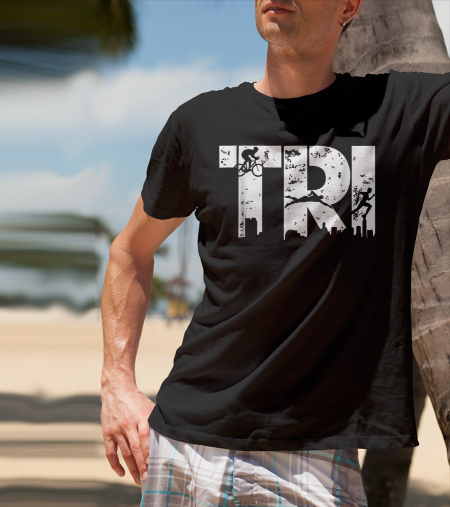 Triathlon Endurance Sports Triathlete Cycling Swimming Running Skyline T-Shirt