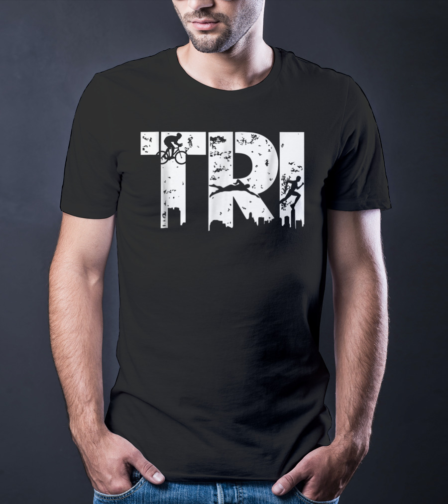 Triathlon Endurance Sports Triathlete Cycling Swimming Running Skyline T-Shirt