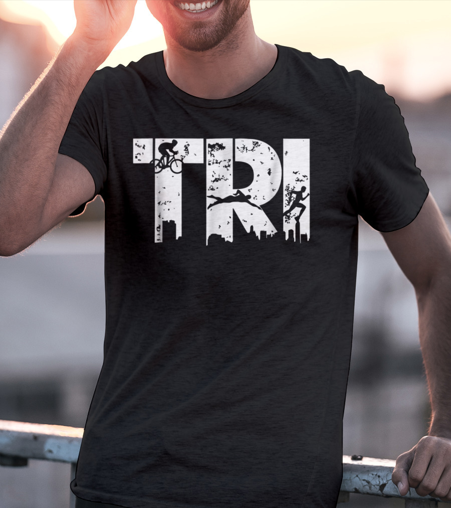 Triathlon Endurance Sports Triathlete Cycling Swimming Running Skyline T-Shirt