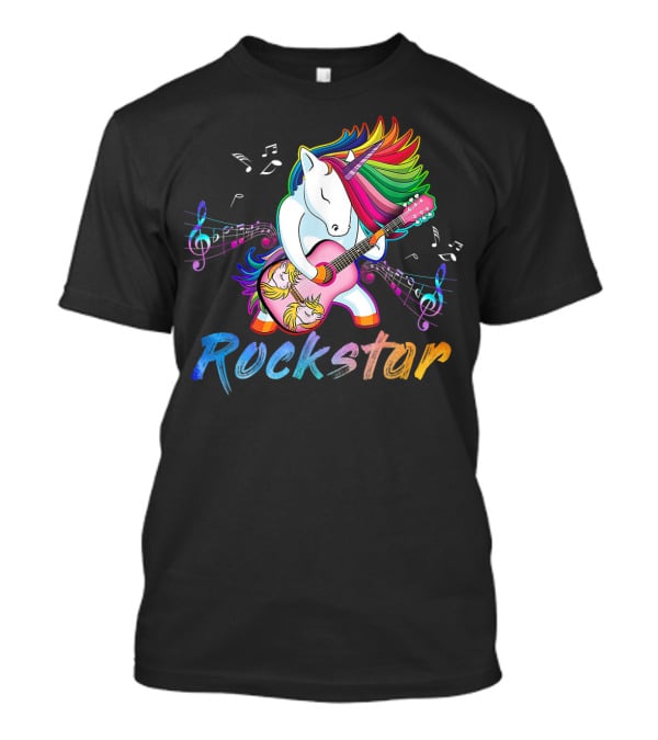 Unicorn Rockstar Rainbow Guitar Music Notes T-Shirt